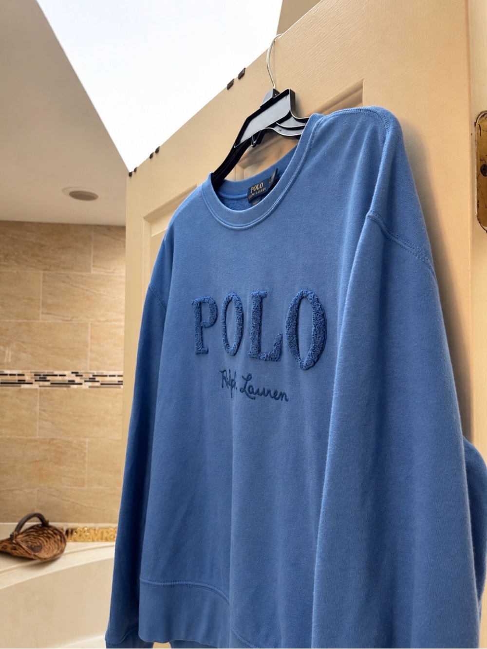 Ralph Lauren Women's Blue Crewneck Sweatshirt with POLO Embossed Chenille - Picture 2 of 7